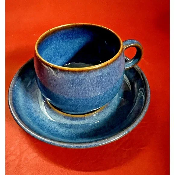 Denby English Blue Cup & Saucer - Set of 4 - New - Picture 1 of 6